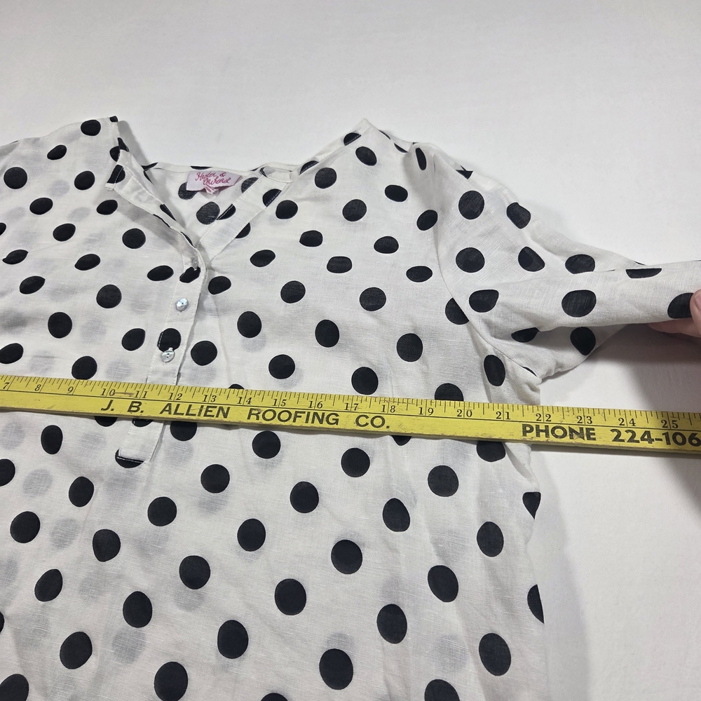 Hester & Orchard Polka Dot 3/4 Sleeve V-Neck Women's Top - White/Black - Picture 7 of 11